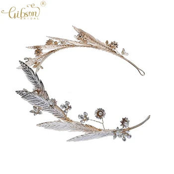 

Golden Anniversary Hair Jewelry Flower Leaves Wedding Crown Bride Tiaras And Crowns Queen Diadem Pageant Crown