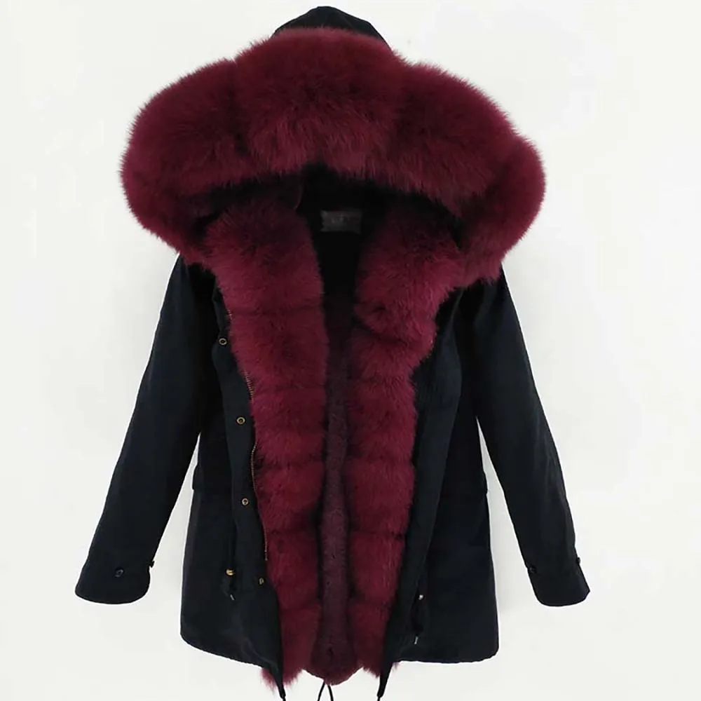 

2019 Parka Real Fur Coat Winter Jacket Women Natural Fox Fur Trim Hood Thick Warm Streetwear Detachable Outerwear Parkas