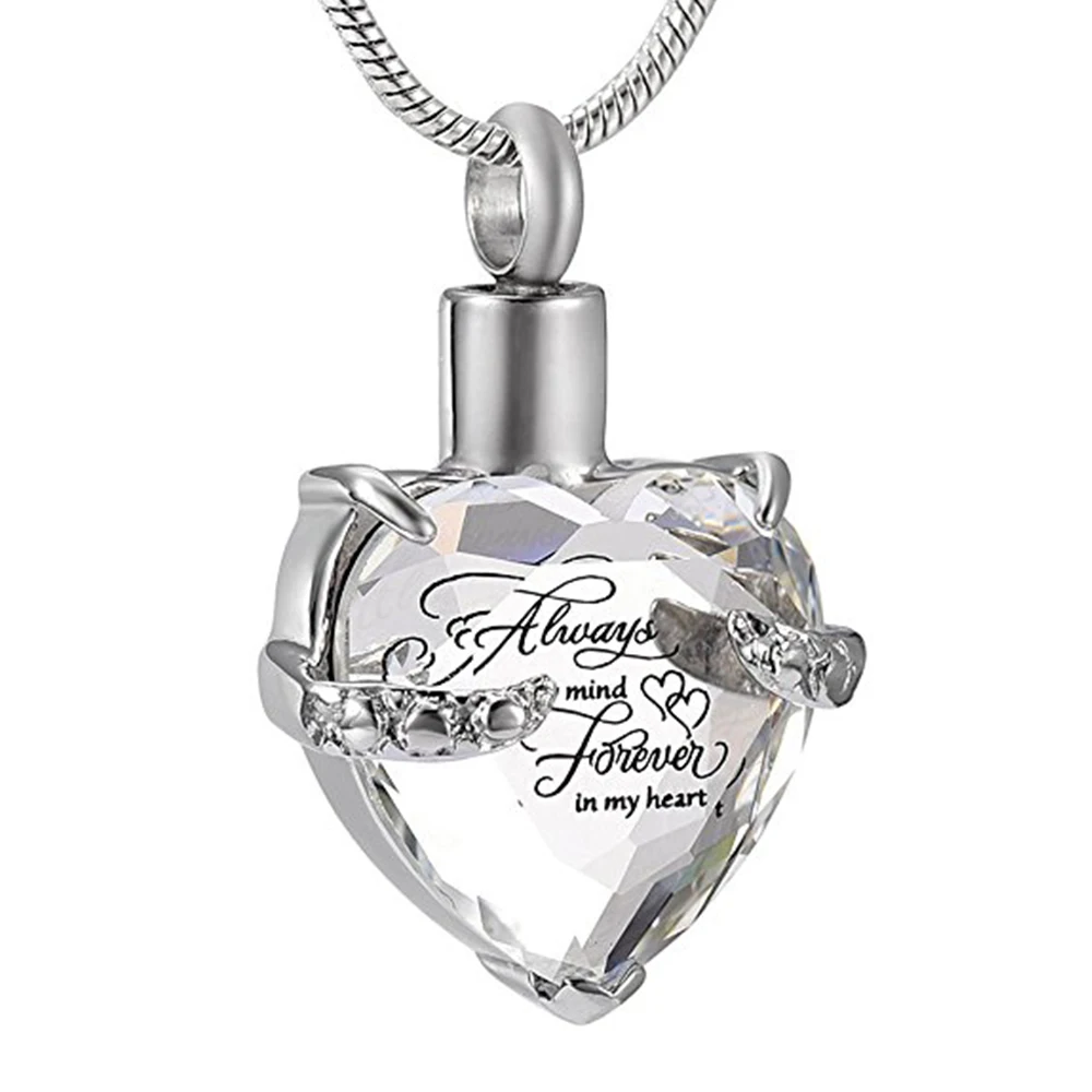 Crystal Inlay Cremation Jewelry for Ashes Stainless Steel Always Mind Forever In My Heart Keepsake Memorial Pendant Urn Necklace|Pendant Necklaces|   - AliExpress