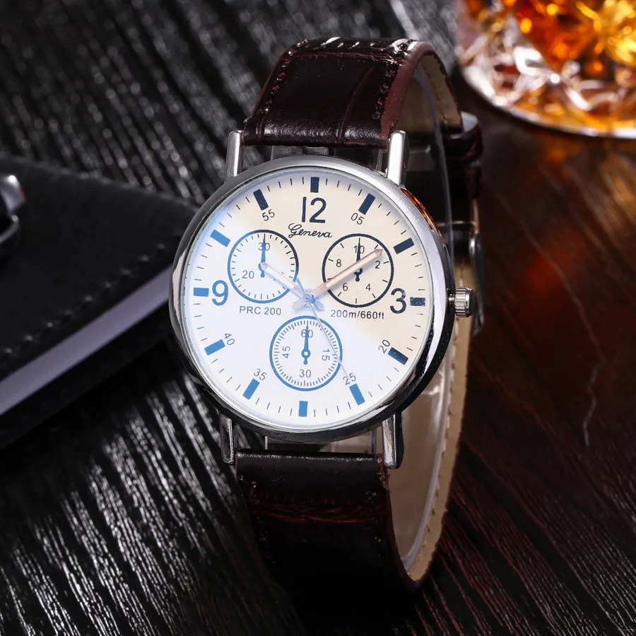 

Geneva Luxury Brand Mens Watches Blu Ray Glass Watch Neutral Quartz Simulates The Wrist Watch Dress Women's Watch Gifts reloj