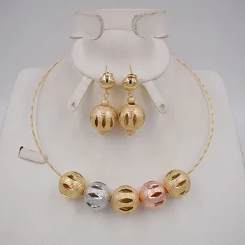 

Wholesale Brand 2020 Bead Necklaces & Earrings sets for Women/Teenage Girls Gold Round Ball Jewelry Party Gifts