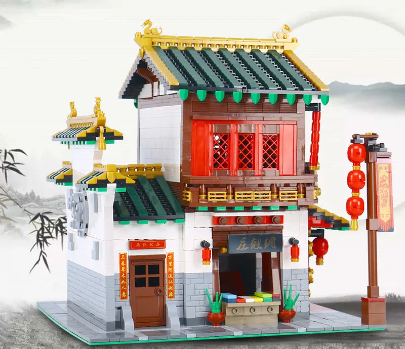 

XB01001 2787Pcs Creative Chinese Style The Chinese Silk and Satin Store Set Educational Building Blocks Bricks Cute Toys