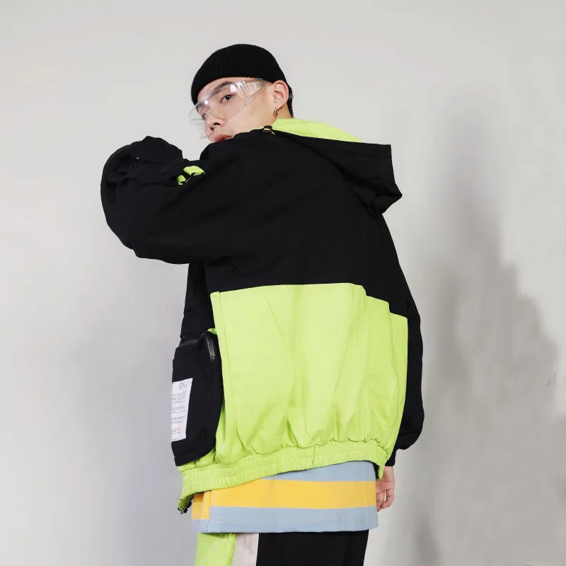 Мужская уличная куртка с капюшоном в стиле хип-хоп, пальто в стиле ретро, весна 2019, модный пиджак, ветровка, цветная куртка на молнии