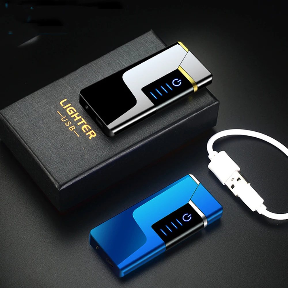 Светодиодный дисплей питания USB Зажигалка Индукционная Зажигалка перезаряжаемая зарядка ветрозащитная креативная Электронная зажигалка для подарка