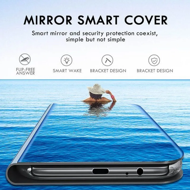 Mirror Smart Case For Samsung Galaxy S22 Ultra S21 Plus M52 M62 A53 A03S A22 A32 A52 A72 Cover View Leather Kickstand Flip Cases