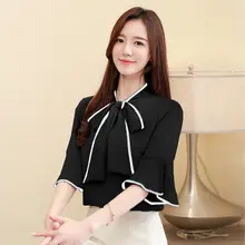 Aliexpress - 2021 New Korean Pure Women’s Top Fashionable Loose Thin Solid Color Bow Short Sleeve Ruffle Chiffon Shirt B052