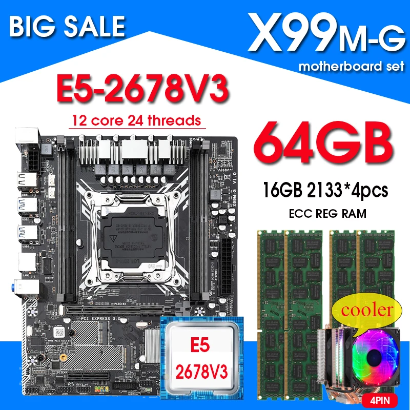 X99 Motherboard Combos Lga20113 E5 2678 V3 Processor 4pcs 16gb 2133