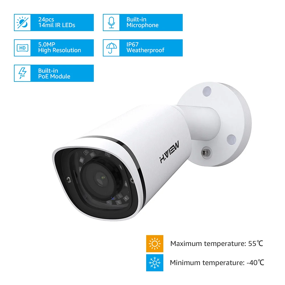  H.VIEW 5MP PoE Video Surveillance Kit Camera Video Surveillance Kit CCTV IP Camera IP Security Syst