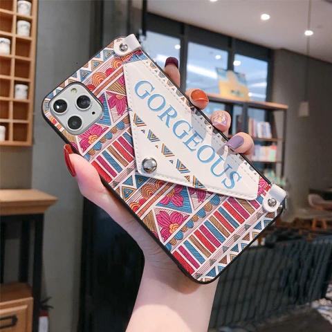 Винтажный кошелек держатель чехол для телефона для iPhone 11 Pro XR XS MAX 7 8 6S Plus цветной цветок мягкий чехол с Кроссбоди ремешки с петлей - Цвет: only case