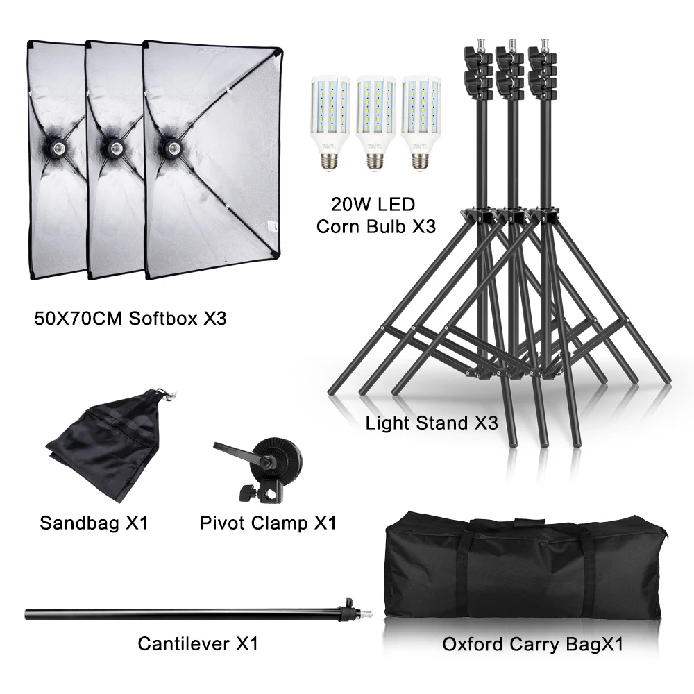  Professional Photo Studio Softbox Lights Continuous Lighting Kit Accessories Equipment With 3Pcs So - 4000050892344