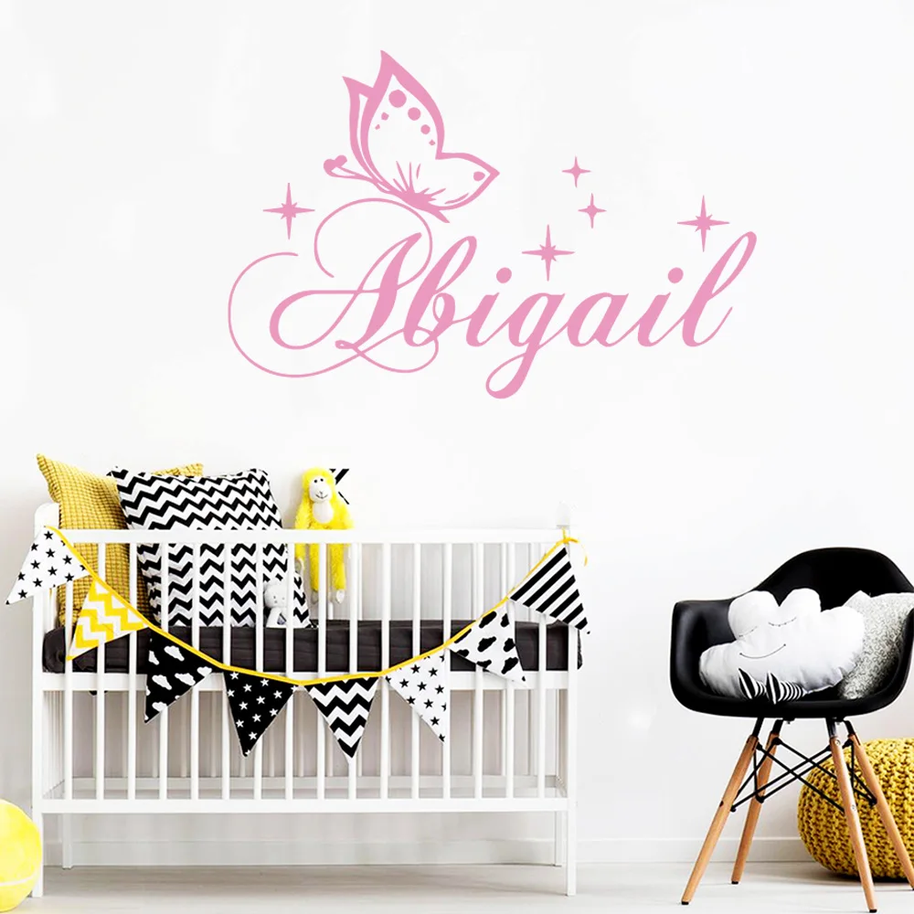 Personalized Custom Name Butterfly Wall Sticker Wallpaper For Nursery Kids Room Decoration Vinyl Stickers Bedroom Decals