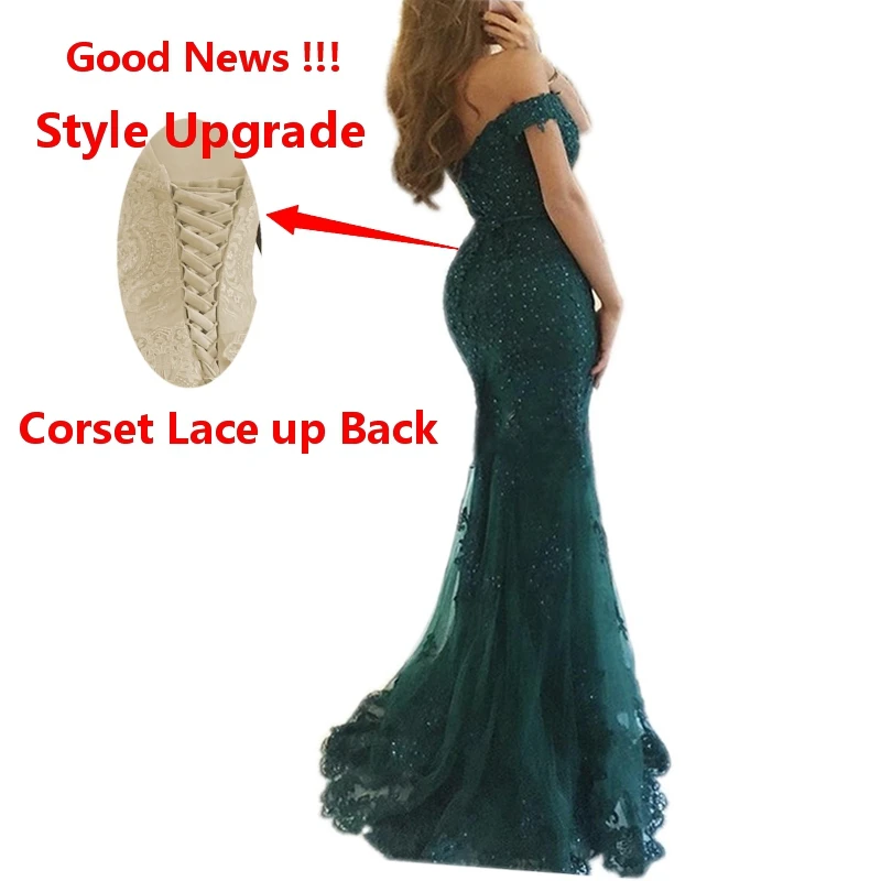 Off the Shoulder Long Mermaid Evening Dresses Lace abiti da sera Applique Robe De Soiree longue Formal Gowns abiye gece elbisesi