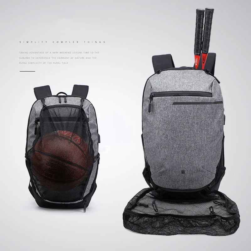 Multifunctionele USB Opladen Rugzak Mannen Waterdichte Outdoor Fitness Tas Voor Tiener Laptop School Met Voetbal Basketbal Netto Multifunctionele USB Opladen Rugzak Mannen Waterdichte Outdoor Fitness Tas Voor Tiener Laptop School Met Voetbal Basketbal Netto