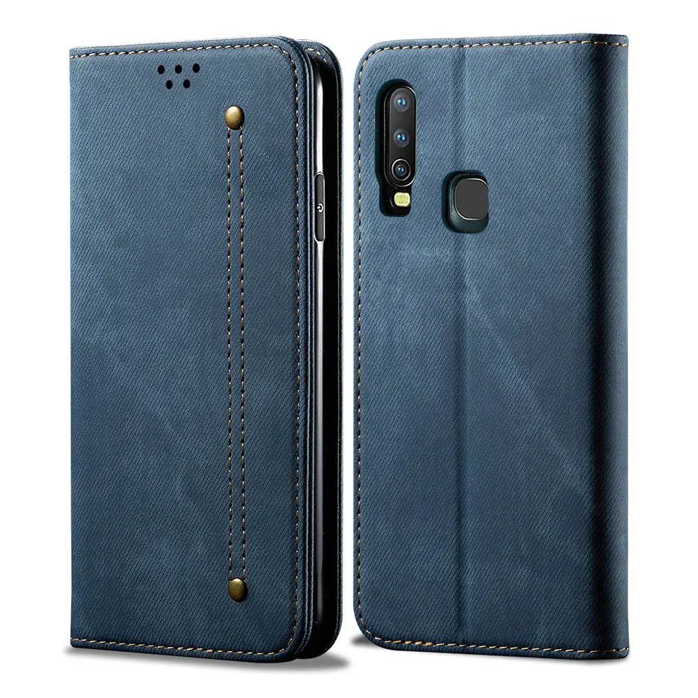 ДЛЯ Vivo Y19 Y 12 19 Y17 флип чехол Роскошный однотонный кожаный Джинсовый кошелек для Y50