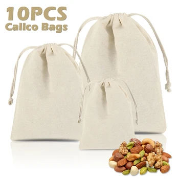 

Reusable Cotton Drawstring Bag Handmade Linen Closet Organizer Bag Shopping Coin Travel Storage Small Christmas Gift Pouch