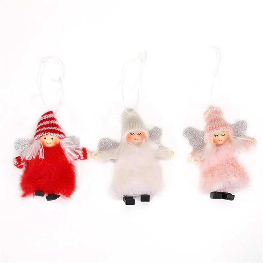 Christmas Cute Ornaments Pink White Silk Plush Hanging Posture Doll Window Angel Decorations for Home Christmas Tree Xmas Gift