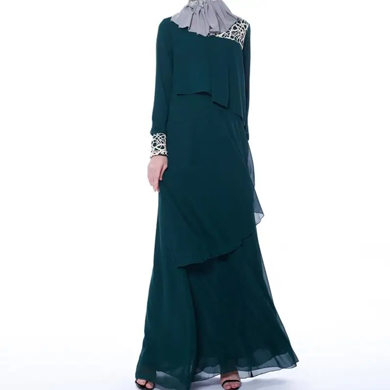 Dark green dress Кружево Абаи Женская одежда в мусульманском стиле мусульманское платье ХИДЖАБ КАФТАН одежда из Дубая для Для женщин Восточный халат из марокена Пакистан мусульманские платья молитва Костюмы - Цвет: Dark green dress