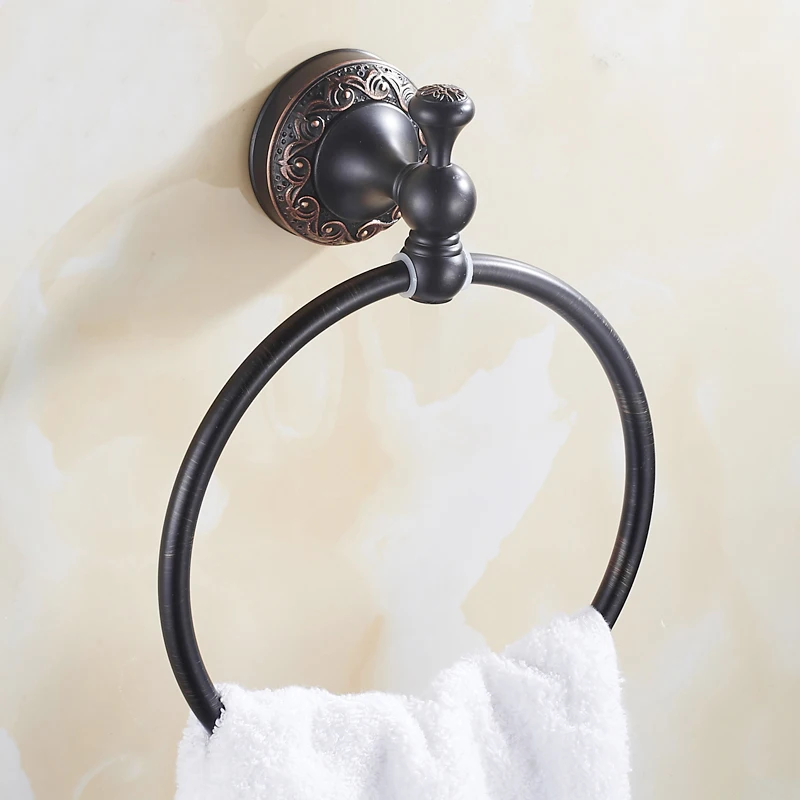 Towel Ring Holder Набор аксессуаров для ванной, черный крючок для халата, вешалка для полотенец, барная полка, держатель для бумажной ткани, держатель для зубной щетки, аксессуары для ванной комнаты - Цвет: Towel Ring Holder