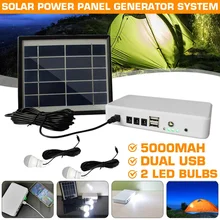 Lighting-Kit Solar-Panel-Generator with 2 Led-Light-Bulb Emergency-Light 5V Output Output