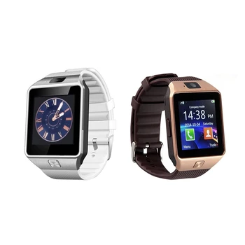 

2x DZ09 Smart Watch Wristwatch Support with Camera Bluetooth Sim TF Card Smartwatch for Ios Android Phones Gold & White
