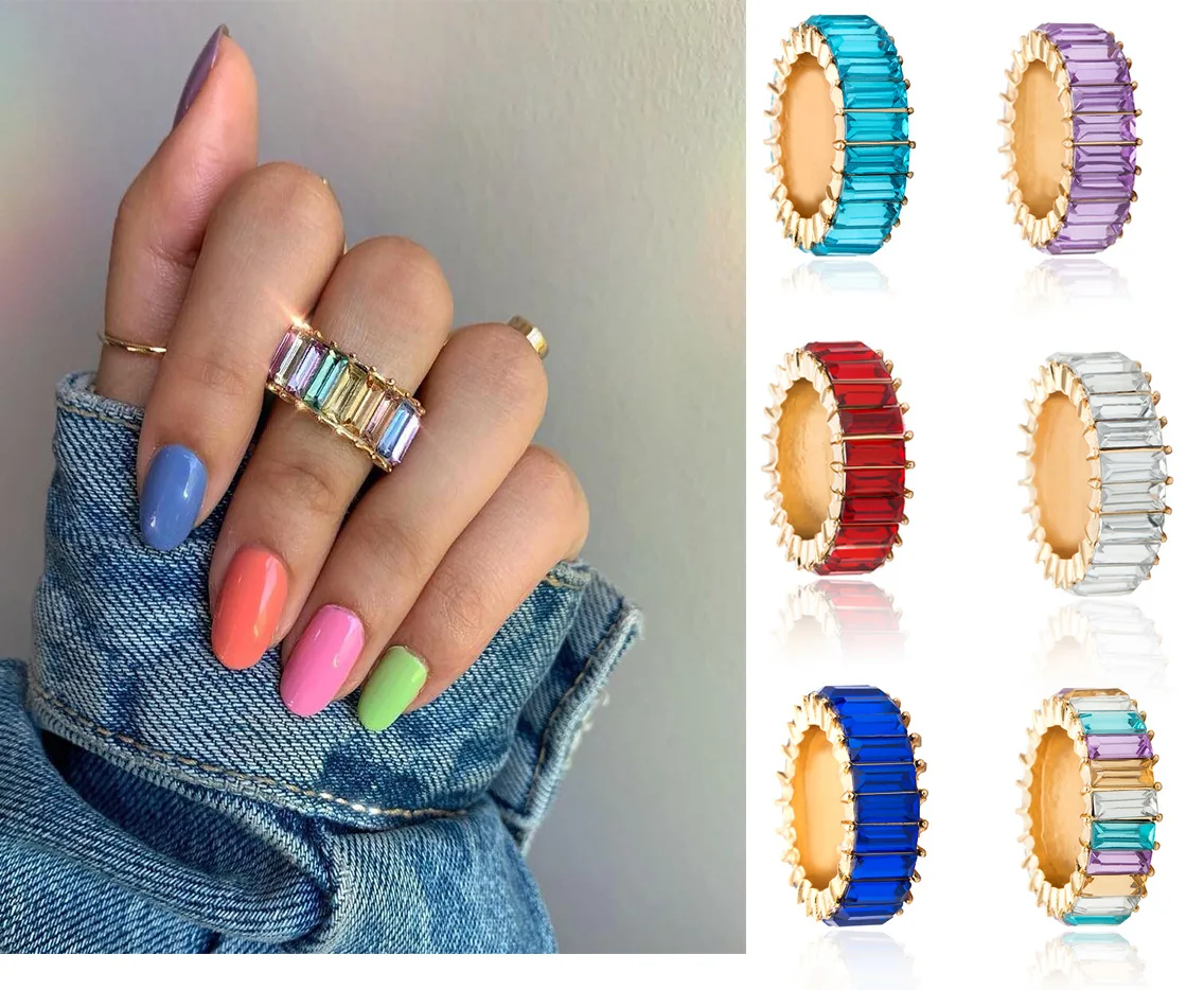

KingDeng Ring Acrylic Women Fashion Jewelry Punk Color Personalized Party Red Purple W Square Hip Hop Geometric Cute Color