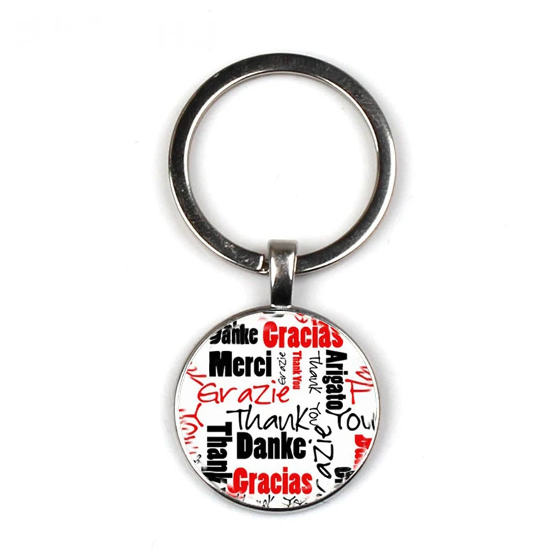 

Fashion Thanks Teacher Key Chains Red Heart Pattern Glass Keychains Key Ring Metal Merci Maitresse Women Men Gifts