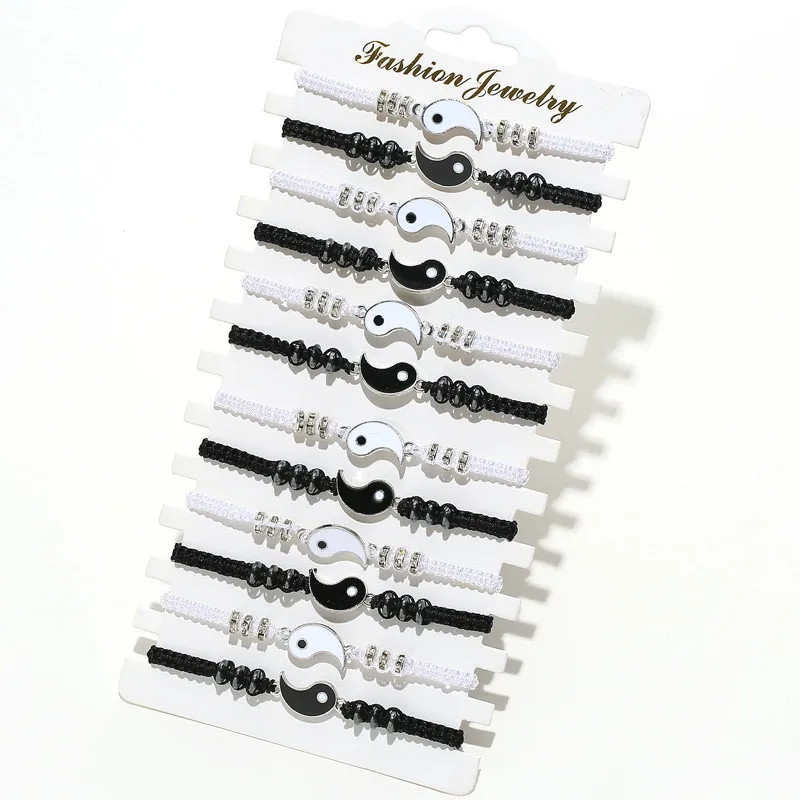 Black White Yin Yang Charm Bracelet Set Tai Chi Pendant Braided Rope Adjustable Bracelets For Women Men Jewelry Gifts Bracelet Jewelry 12Pcs/Lot