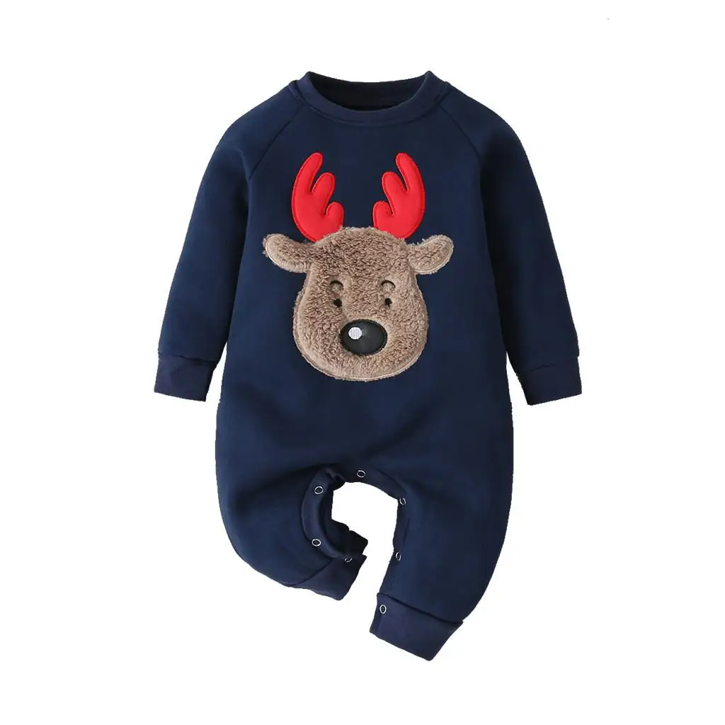 Г. Зимняя новая стильная Рождественская детская одежда с рисунком олененка, боди с длинными рукавами для малышей, хлопковое боди для новорожденных, костюм детский Пижамный комбинезон - Цвет: Navy