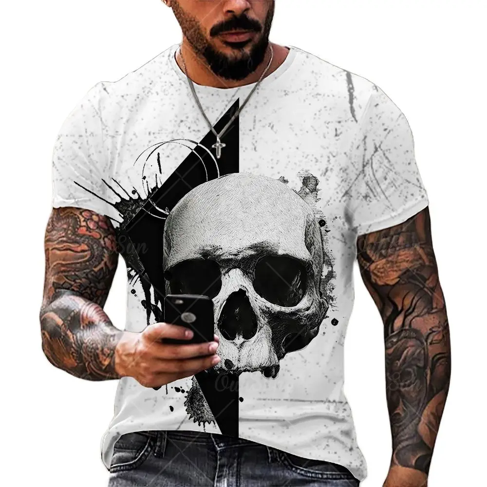 2021 Summer New Men’s 3D Skull Print T-shirt Casual Stylish Breathable O-neck Short-sleeved T-shirt