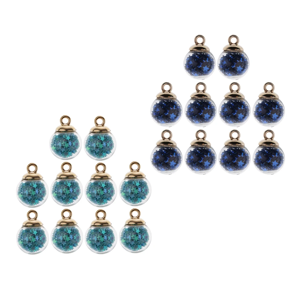 20pcs Best Wish Glass Ball Charms With Star for Necklaces Bracelets Earrings Jewelry Making DIY Crafts Tree Decors Assorted Blue