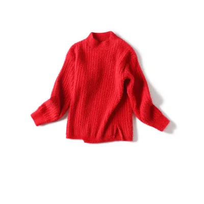 Autumn and winter new girls soft cashmere sweater solid color round neck pullover comfortable shirt big children's sweater - Цвет: Красный