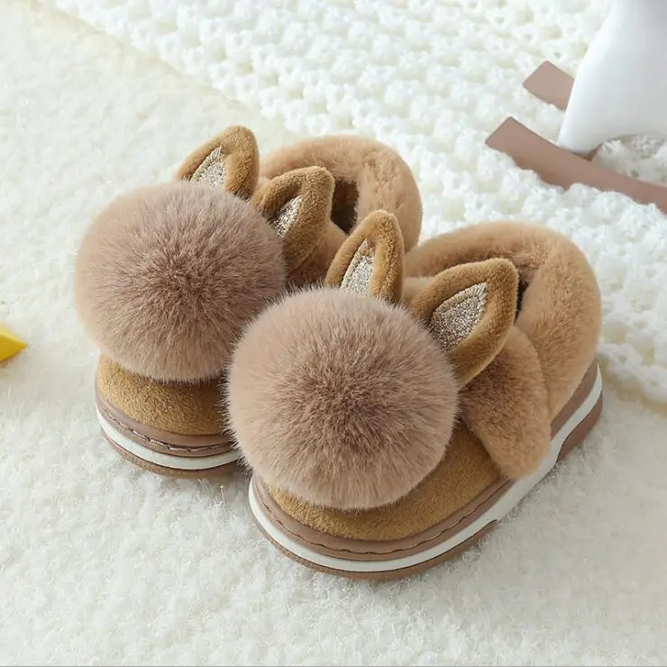 Зимняя домашняя обувь для маленьких девочек и мальчиков 1, 2, 3 лет хлопковые тапочки зимняя домашняя обувь для девочек с милым рисунком теплая обувь для малышей - Цвет: Хаки