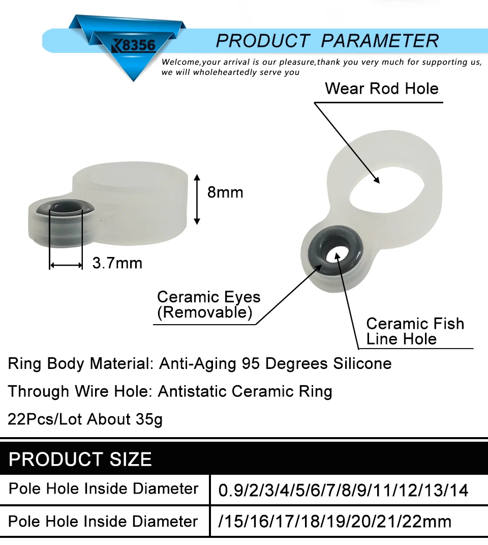 K8356 22PcsLot Silica ge Fishing Line Guide Ring Fishing Rod Wire Silicone Ring Different Size 0.9-22mm fish Tackle Accessories (8)