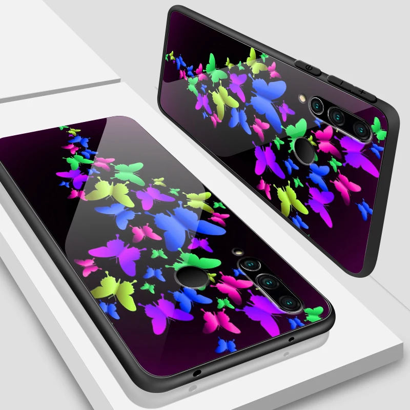 W168 Задняя крышка для huawei Enjoy 9s чехол из закаленного стекла Mate20 Lite Pro Nova 2 3i 4 P Smart+ P20 P30 Honor Play Painted цветение Fundas - Цвет: W168