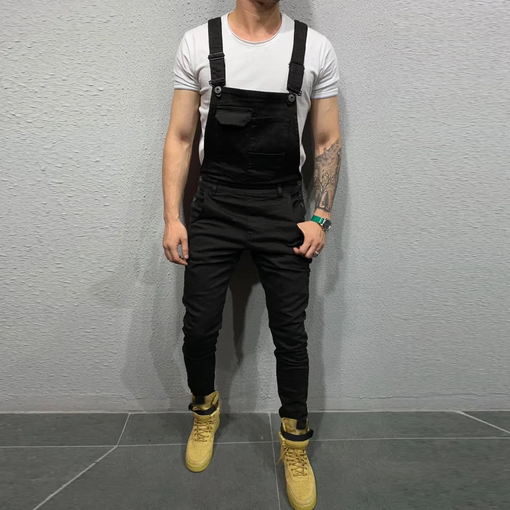 Mens Pocket Jeans Overall Jumpsuit Streetwear Overall Suspender Brim Bolso Geral Streetwear Gerais Suspende Pants