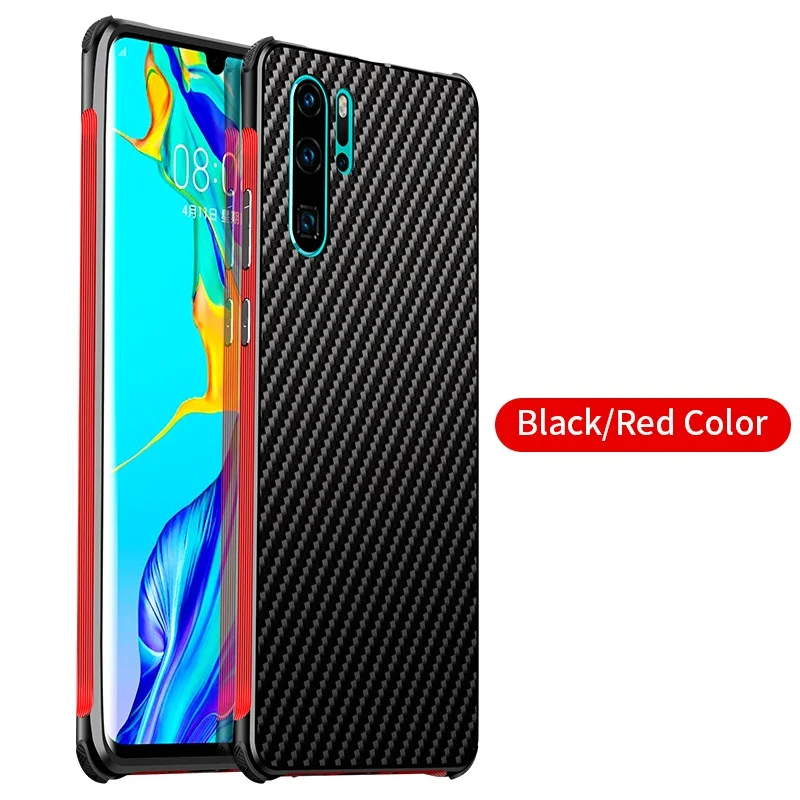 Чехол из углеродного волокна с текстурой для huawei P20 P30 Pro Lite, тонкая металлическая оправа, устойчивая к царапинам, прочная крышка Fundas - Цвет: Red