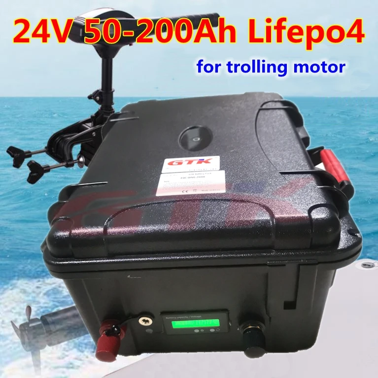 

Waterproof Lifepo4 24V 50Ah 60Ah 80Ah 100Ah 120Ah 150Ah 200Ah lithium battery with BMS for trolling motor inverter +10A Charger