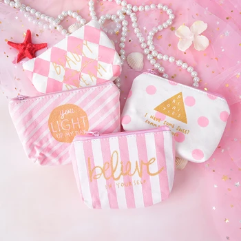 

4 Types 11.5*8.5cm Canvas Pink Cosmetic Bag Women Sweet Zipper Purse Makeup Bag Beauty Pouch Organizer Portable Student Bag