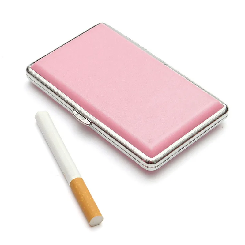 Pink 1 шт. портсигар Карманный ящик 6 однотонных цветов кожаный футляр для сигарет держатель Контейнер курительная сумка для 14 сигарет - Цвет: Pink