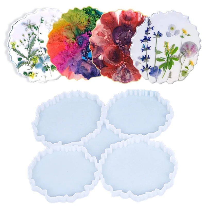 4 in 1 Crystal Epoxy Resin Coaster Tray Molds Agate Geode Resin Molds Coaste Making Accessories
