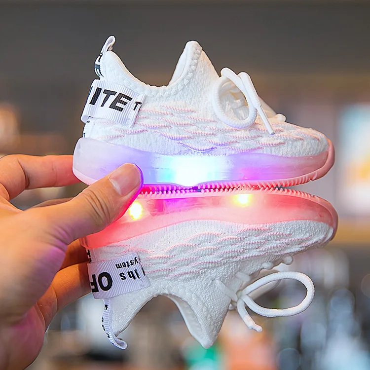 

Boys Girls Baby Toddler Shoes LED Light Sports Shoes Breathable Mesh 1-5 Years Old Kids Shoes for Girl Off White Brand Sneakers