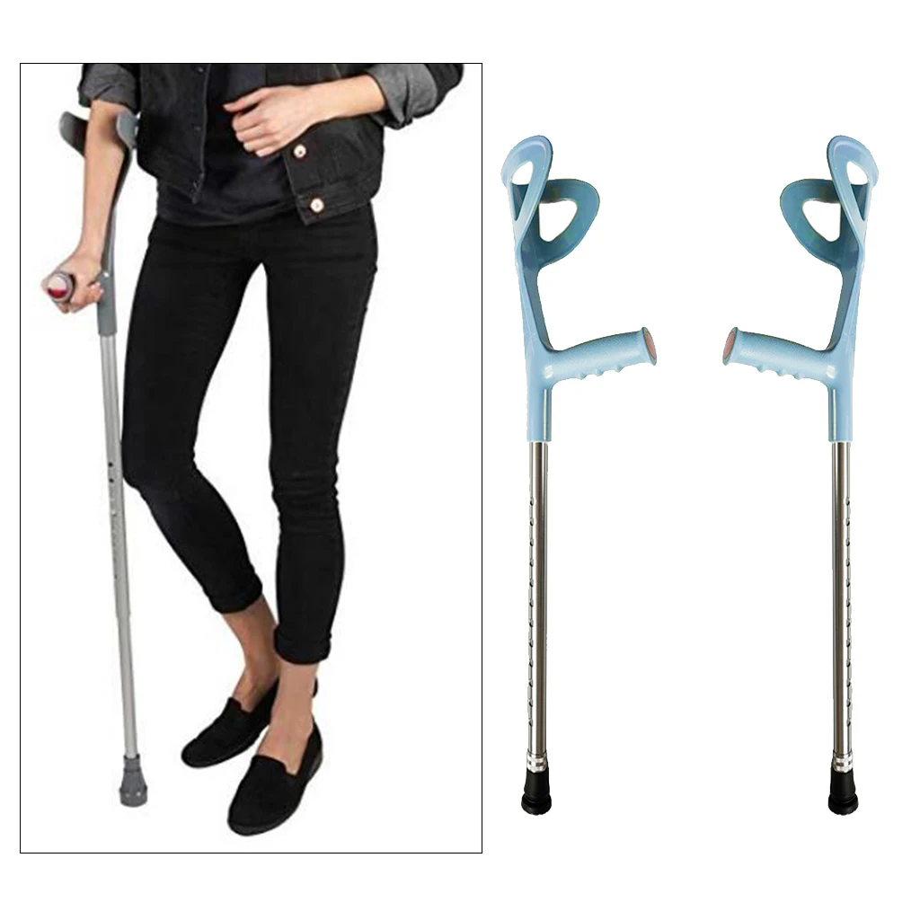 2x Adjustable Forearm Arm Cuff Support Crutch Lightweight Aid Walking Stick