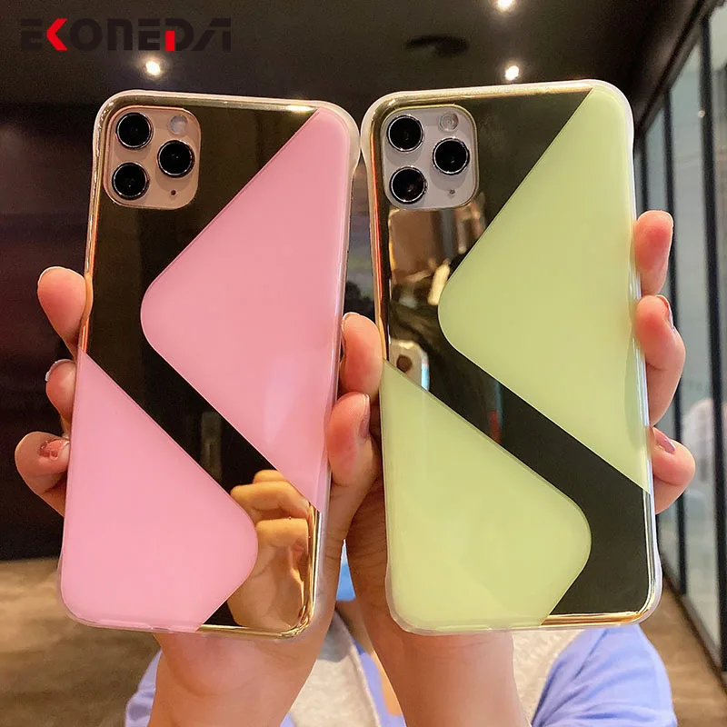 

EKONEDA Luxury Plated Mirror Case For iPhone 11 12 Pro XS Max X XR 6S 7 8 Plus SE Case Candy Colors Frameless Back Cover