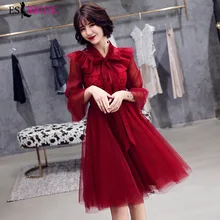 Красные платья для особых случаев ES30325 ТРАПЕЦИЕВИДНОЕ ПЛАТЬЕ с оборками, круглым вырезом и короткими рукавами, вечерние платья для женщин, элегантное Настоящее фото