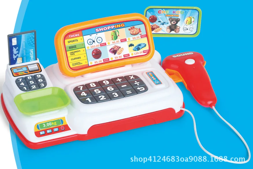 

Hot Sales Children Play House Toys Light Music Supermarket Cash Register Set Parent And Child Interactive Toy 2