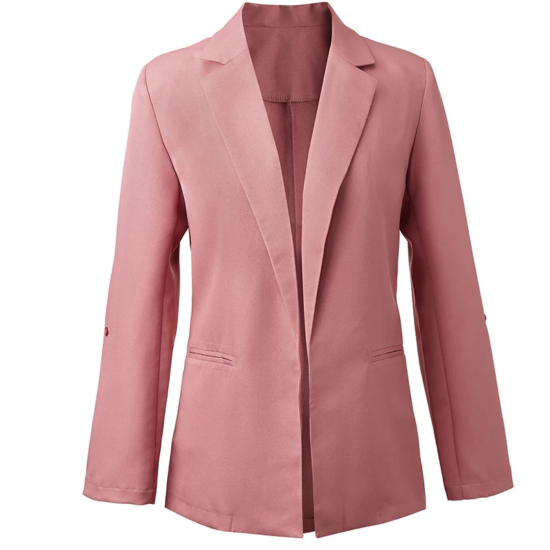 Женский элегантный Блейзер, офисная, деловая верхняя одежда, новинка, Женский блейзер с длинным рукавом размера плюс, пиджак, черный, серый, розовый