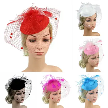 

Girl Mesh Veil Hat Wedding headwear Elegant Ribbon Big Flower Solid Color Fascinator Small Plush Wave Point Bridal Hair pins gai
