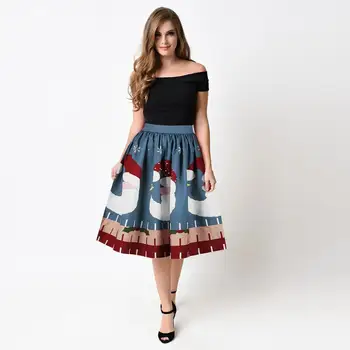 

Party Christmas Plus Size Midi Swing Skirt Women Autumn Casual High Waist Skirts Retro Vintage Rockabilly Feminino Vestidos