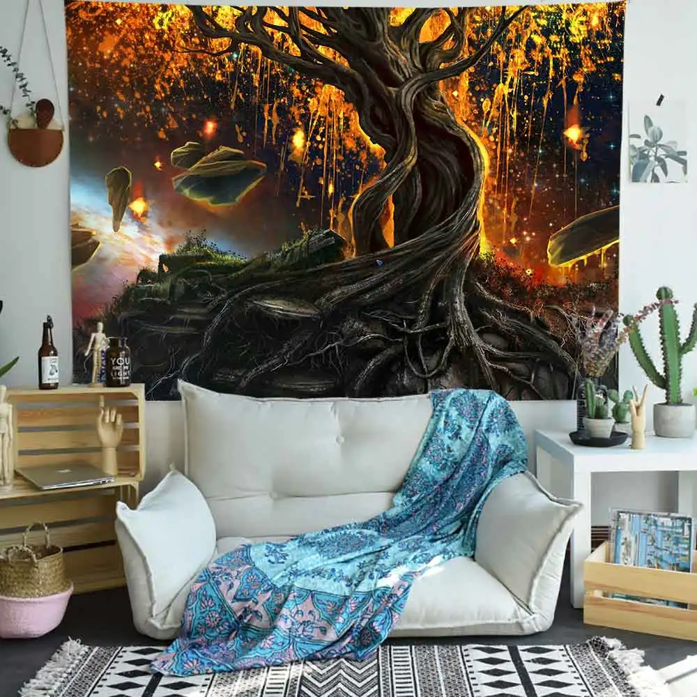 Simsant Game Castle Tapestry Psychedelic Jungle Forest Tree Art Wall Hanging Tapestries for Living Room Home Dorm Decor | Дом и сад