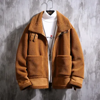 

New Style For Men In Autumn And Winter Solid Lapel Plus Lambswood Coat Fluffy Overcoat Streetwear Men Jackets 11.7